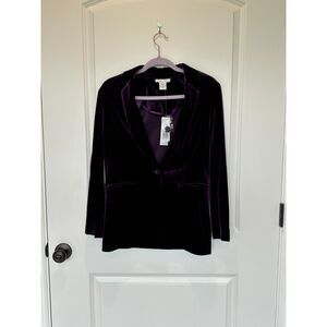 NWT Joan Vass Purple Velvet Single Button Blazer Size Small